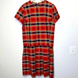 Cat Artley Red Yellow & Blue Plaid Mod Era Vintage 60s Dress Drop Waist size XL